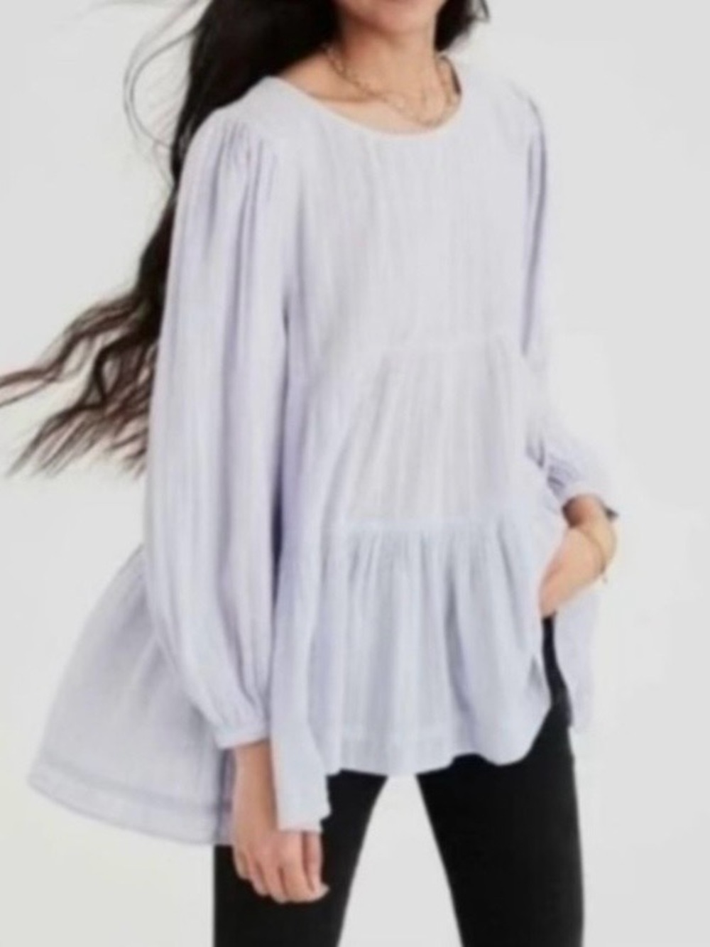 American Eagle Outfitters Light Lavender Peasant Blouse - Long Balloon Sleeves